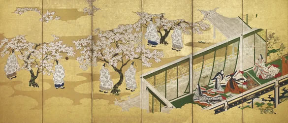 Die Geschichte von Genji, Kapitel 34; Kashiwagi erblickt die Dritte Prinzessin, Edo-Periode